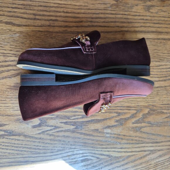 NWOB Birdies Brown Velvet Jeweled Smoking Loafer Size 9.5 - Picture 7 of 16